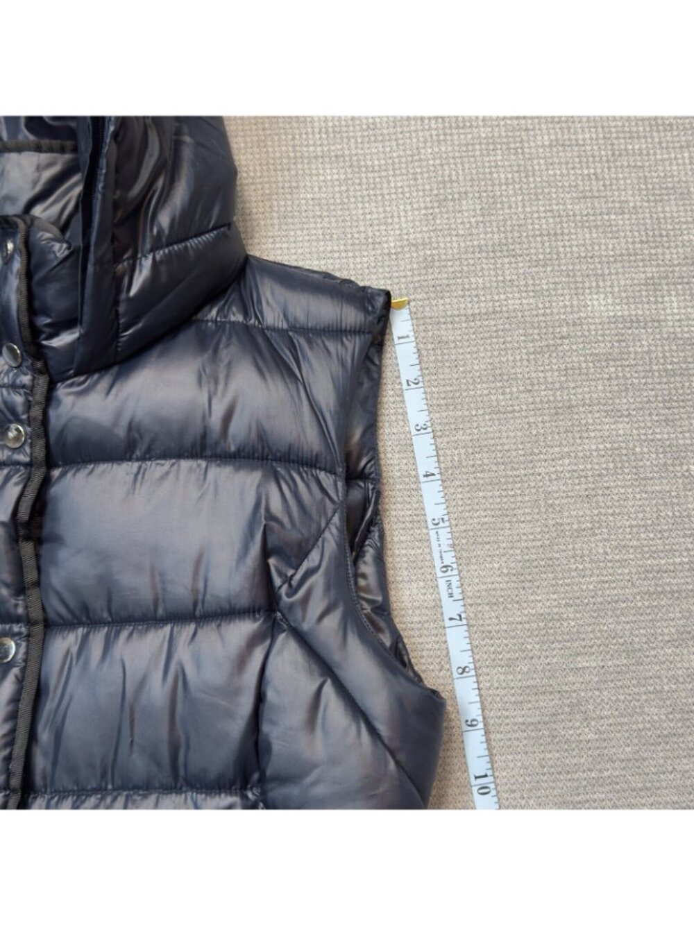 Zara Trafaluc Hooded Puffer Vest Womens Size S Blue Snap Zip Pockets Black Trim - Picture 13 of 16